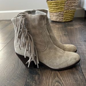 Size 8 Sam Edelman Louie fringe booties, tan suede